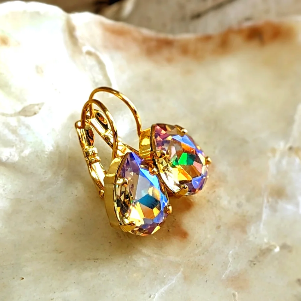 Divine Sparkling Lavender AB Swarovski Crystal In 18k Gold Plated Earrings